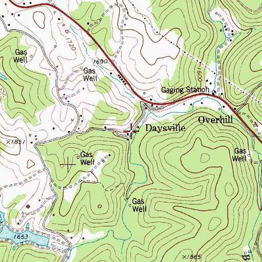 Topographic Map of Daysville, WV
