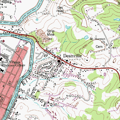 Topographic Map of Deanville, WV