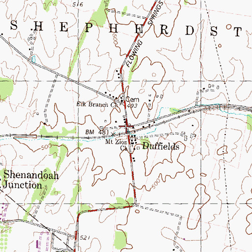 Topographic Map of Duffields, WV