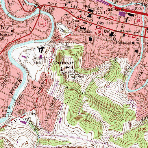 Topographic Map of Duncan Hill, WV
