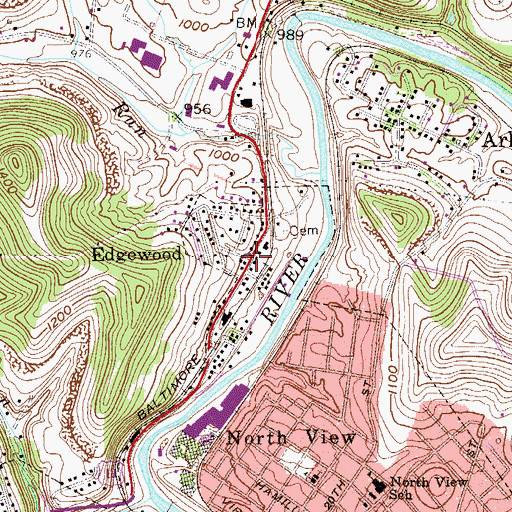 Topographic Map of Edgewood, WV