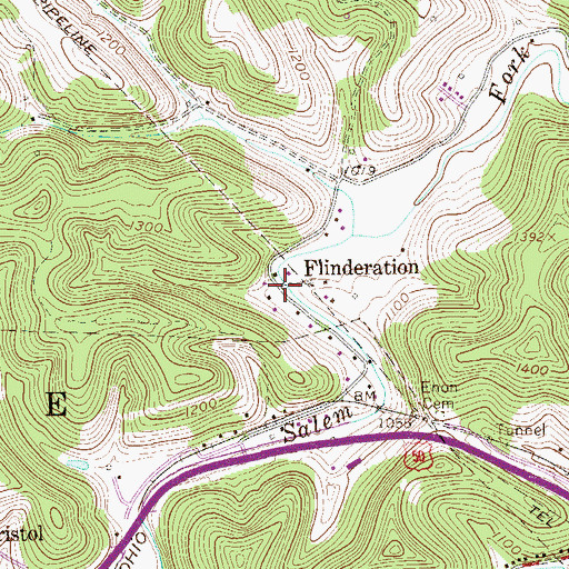 Topographic Map of Flinderation, WV