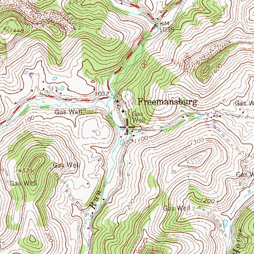 Topographic Map of Freemansburg, WV