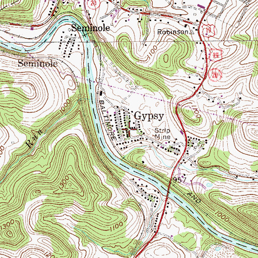 Topographic Map of Gypsy, WV