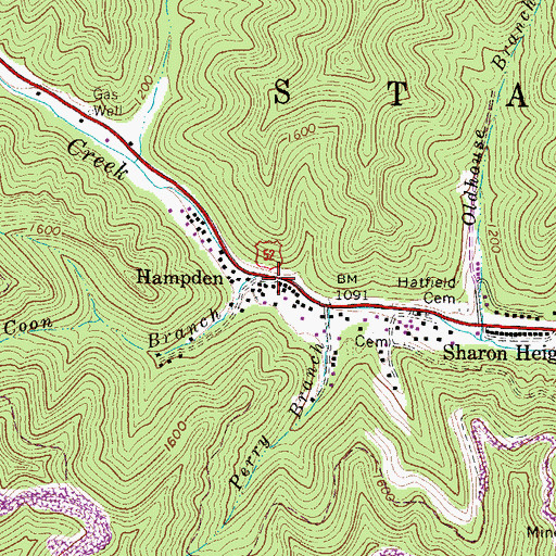 Topographic Map of Hampden, WV