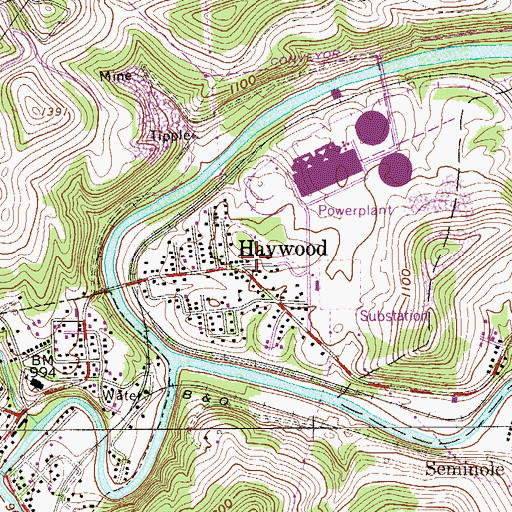 Topographic Map of Haywood, WV