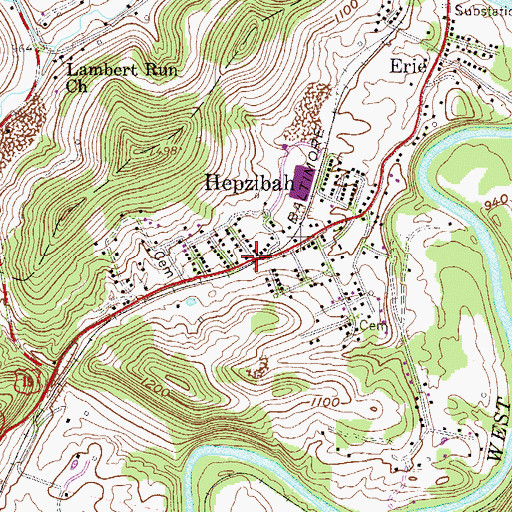 Topographic Map of Hepzibah, WV