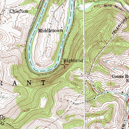 Topographic Map of Highland, WV