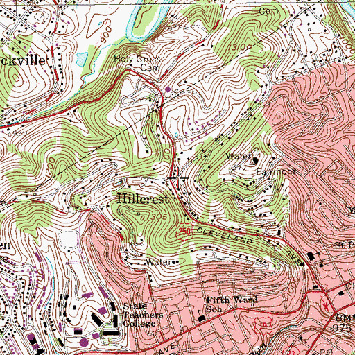 Topographic Map of Hillcrest, WV