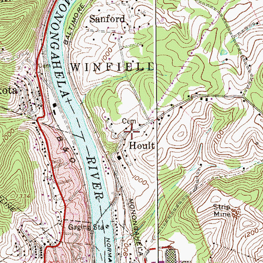 Topographic Map of Hoult, WV