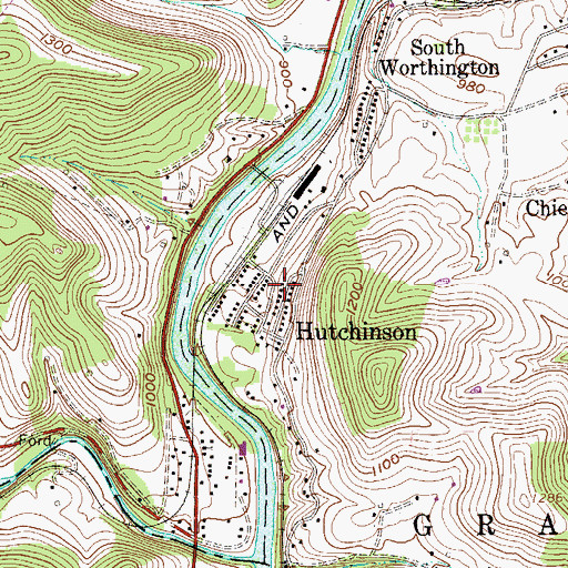Topographic Map of Hutchinson, WV