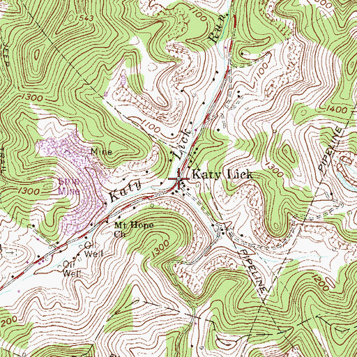 Topographic Map of Katy Lick, WV