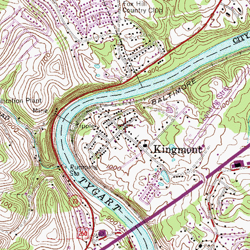 Topographic Map of Kingmont, WV