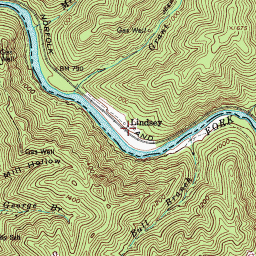 Topographic Map of Lindsey, WV