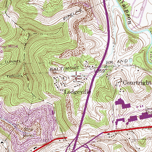 Topographic Map of Lodgeville, WV