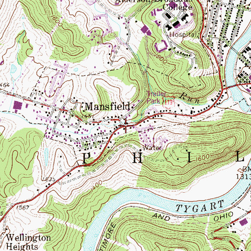 Topographic Map of Mansfield, WV