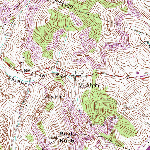 Topographic Map of McAlpin, WV
