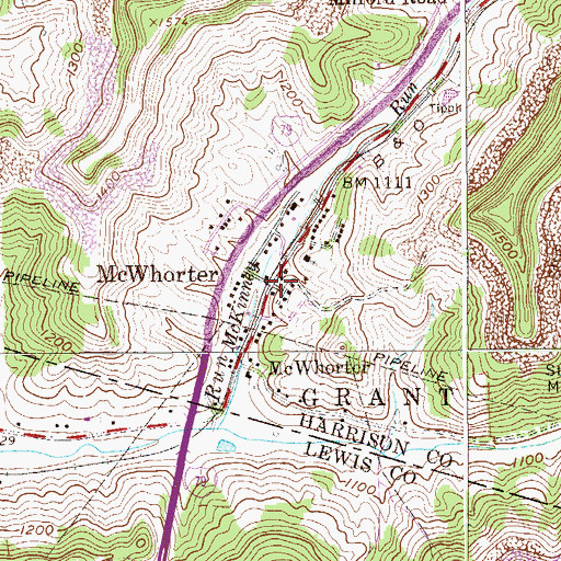 Topographic Map of McWhorter, WV