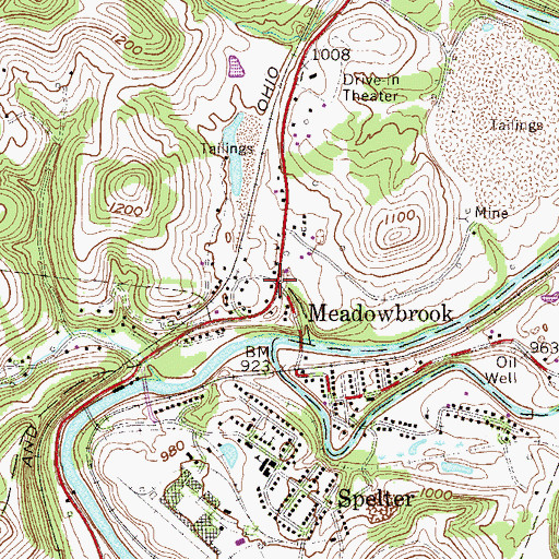 Topographic Map of Meadowbrook, WV