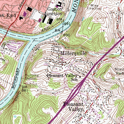 Topographic Map of Millersville, WV