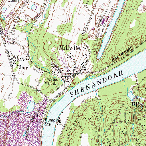 Topographic Map of Millville, WV
