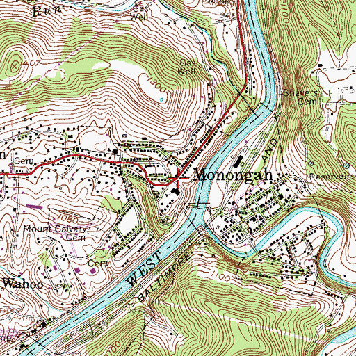 Topographic Map of Monongah, WV