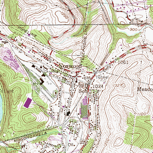 Topographic Map of Norwood, WV