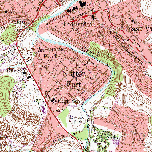 Topographic Map of Nutter Fort, WV