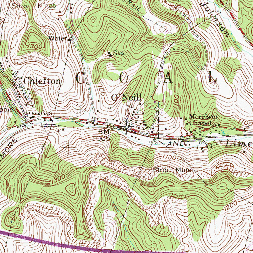 Topographic Map of O'Neill, WV