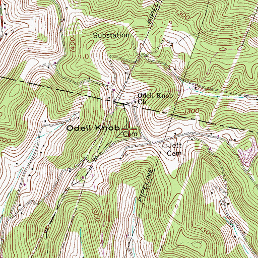Topographic Map of Odell Knob, WV