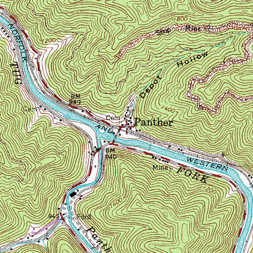 Topographic Map of Panther, WV