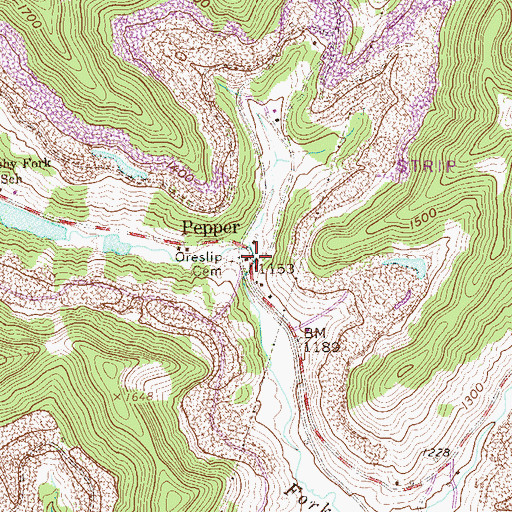 Topographic Map of Pepper, WV