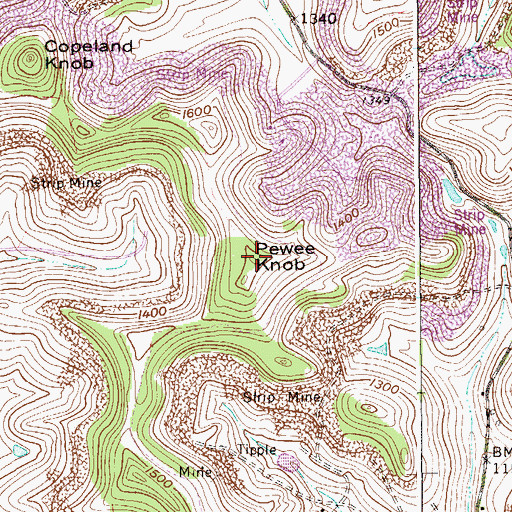 Topographic Map of Pewee Knob, WV