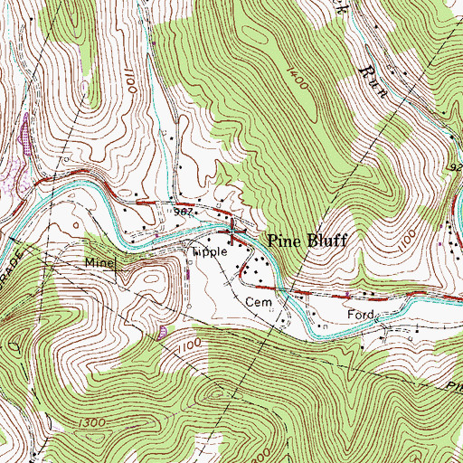 Topographic Map of Pine Bluff, WV