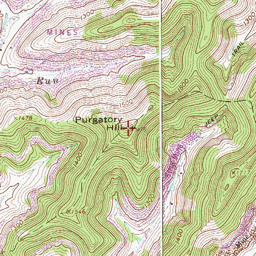 Topographic Map of Purgatory Hill, WV