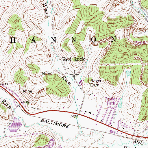 Topographic Map of Red Rock, WV