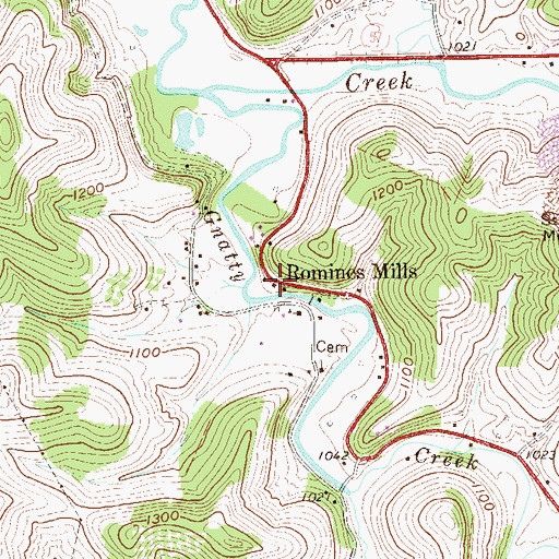 Topographic Map of Romines Mills, WV