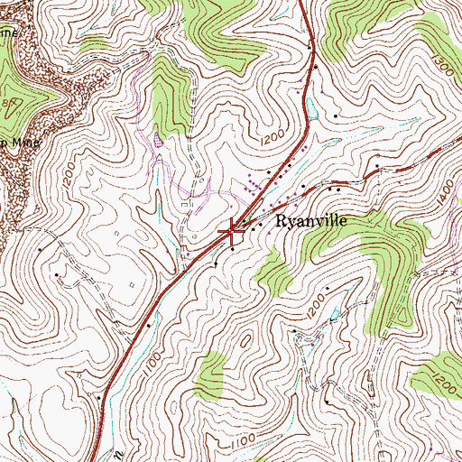 Topographic Map of Ryanville, WV