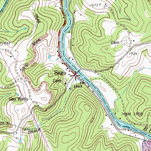 Topographic Map of Sago, WV