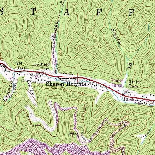 Topographic Map of Sharon Heights, WV