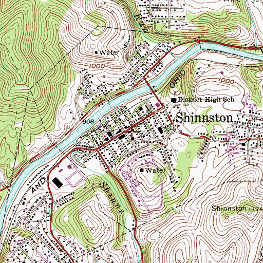 Topographic Map of Shinnston, WV