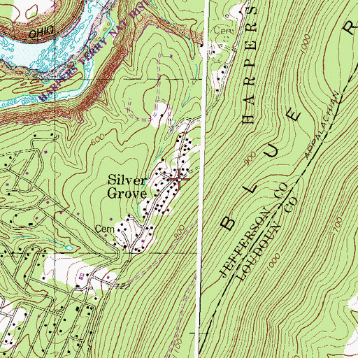 Topographic Map of Silver Grove, WV