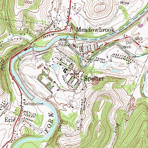 Topographic Map of Spelter, WV