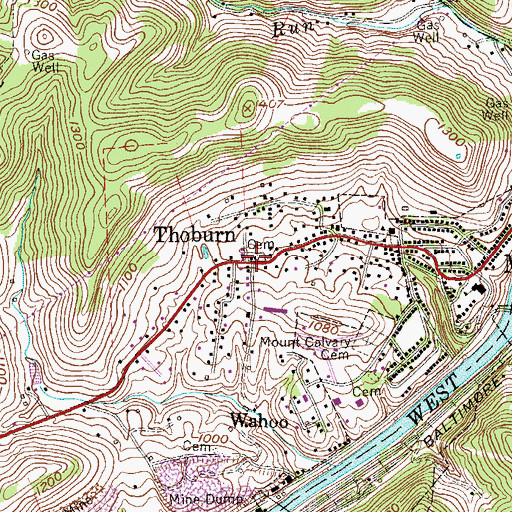 Topographic Map of Thoburn, WV