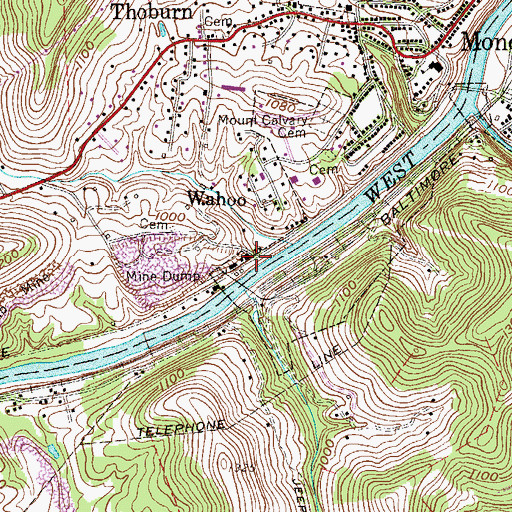 Topographic Map of Wahoo, WV