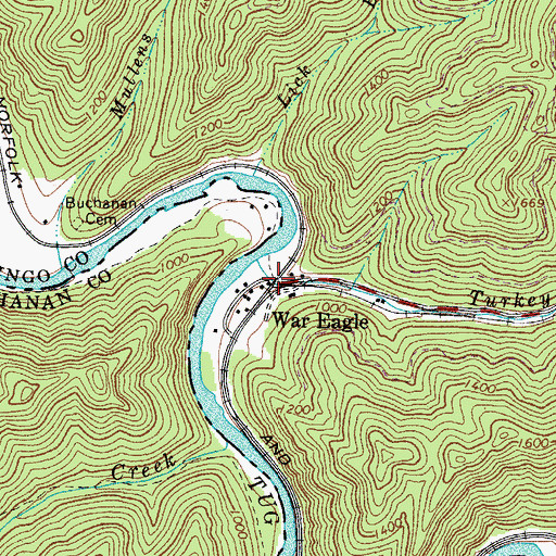 Topographic Map of War Eagle, WV