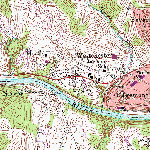 Topographic Map of Westchester, WV