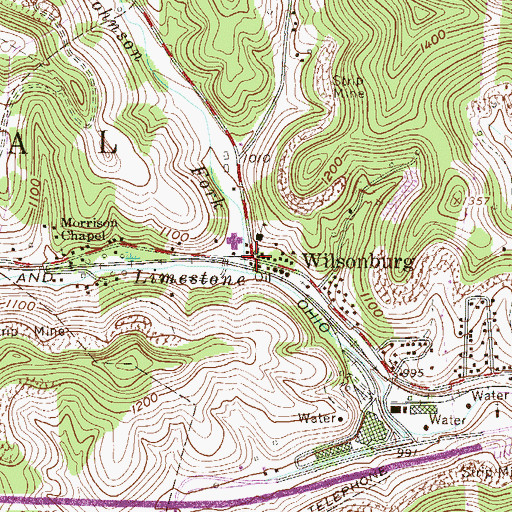 Topographic Map of Wilsonburg, WV