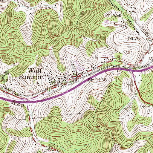 Topographic Map of Wolf Summit, WV