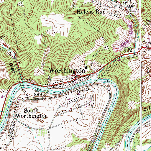 Topographic Map of Worthington, WV